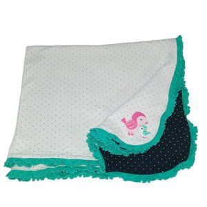 Just One You Carters Birds White Black Polka Dot Teal Ruffle Blanket 32" X 24"